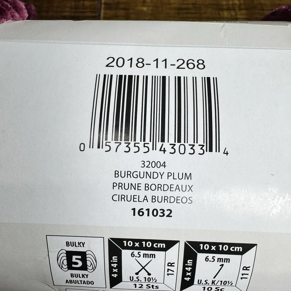 Bernat Velvet Yarn In Burgundy Plum 5- Bulky 315 Yards
